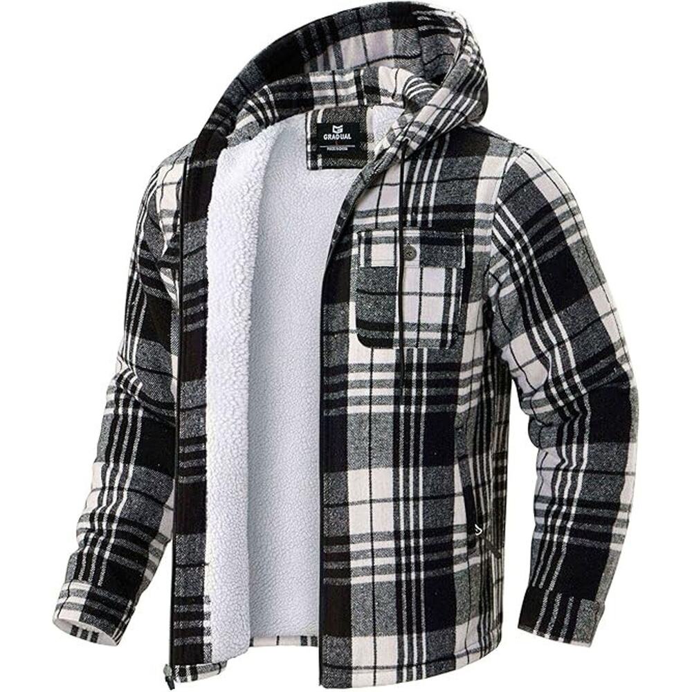 G Gradual Men's Flannel Jacket Fleece Sherpa Lined Hoodies Zip Up Plaid Shirt